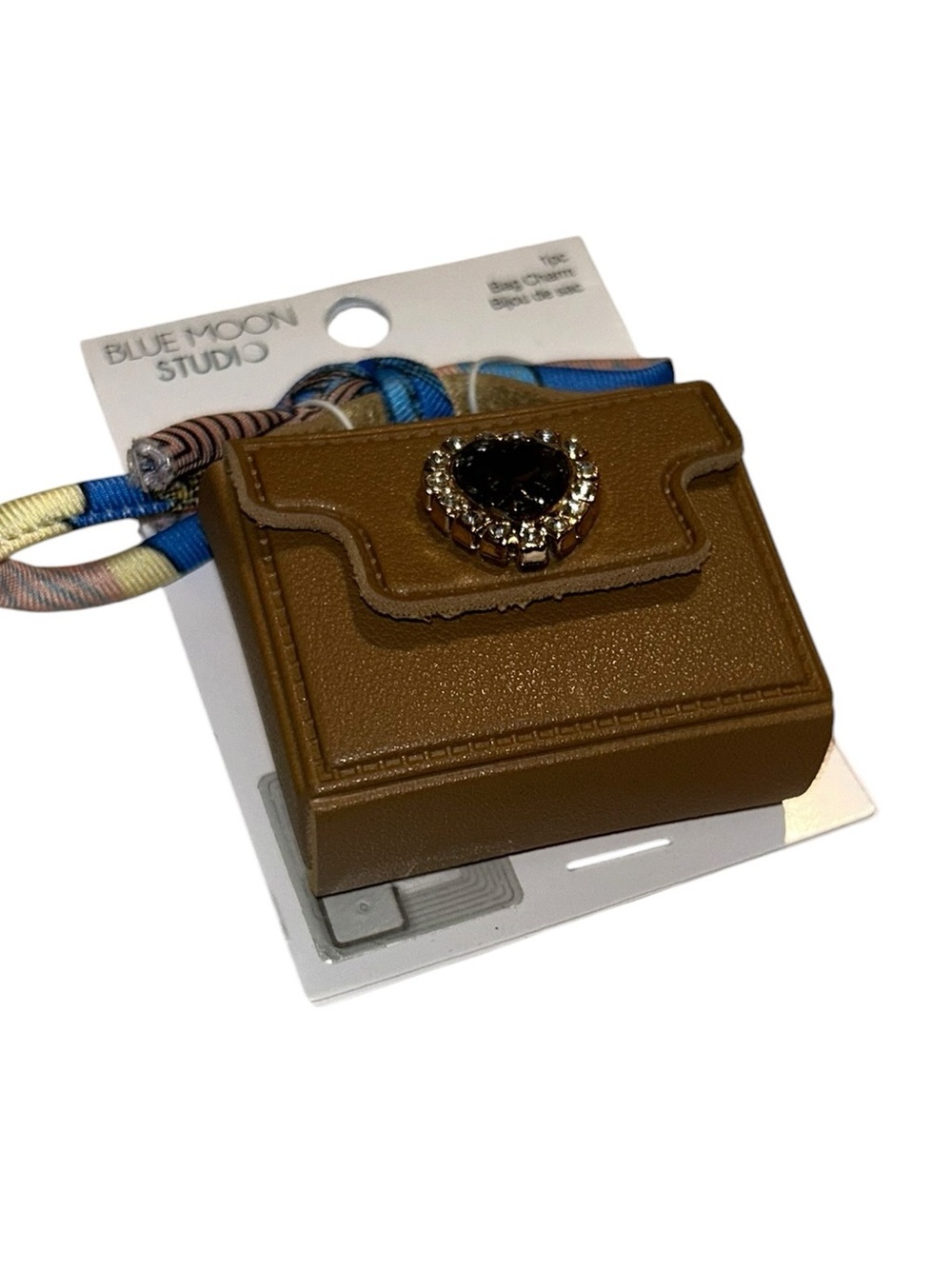 Brown Mini Crossbody Bag with Jeweled Heart Accent
